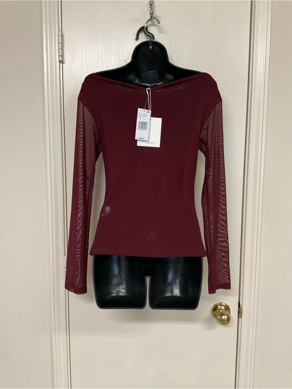 Nia Women's Burgundy Long-Sleeve Sheer Sleeve Top